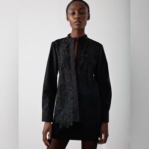 JUDITH & CHARLES Lace Front Button-Up Macau Blouse, Black, Size 4